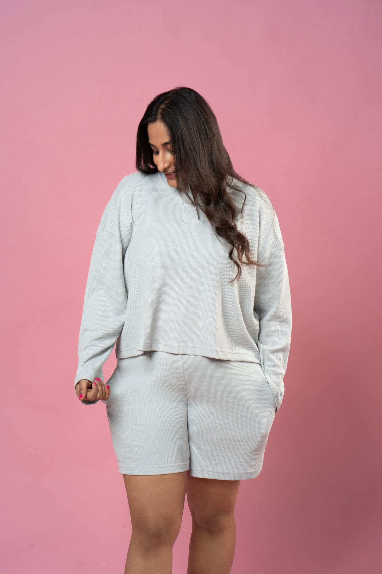 Waffle Full sleeves Top and Shorts - Co-ord Set